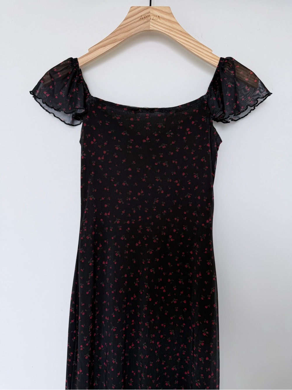 Ardene Mesh Floral Midi Dress Size XS Ruched Slit Coquette Cottagecore - Picture 8 of 14
